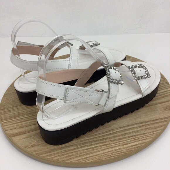Schutz Womens Ruth Leather Crystal Buckle Platform Strappy Sandals White 8.5B - Picture 2 of 16